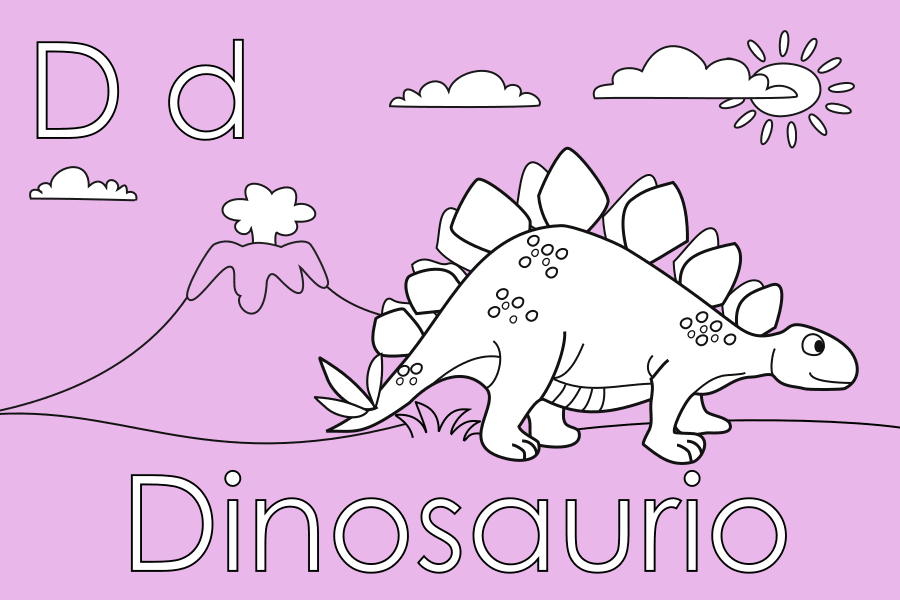 Colorea un dinosaurio y aprende la letra D