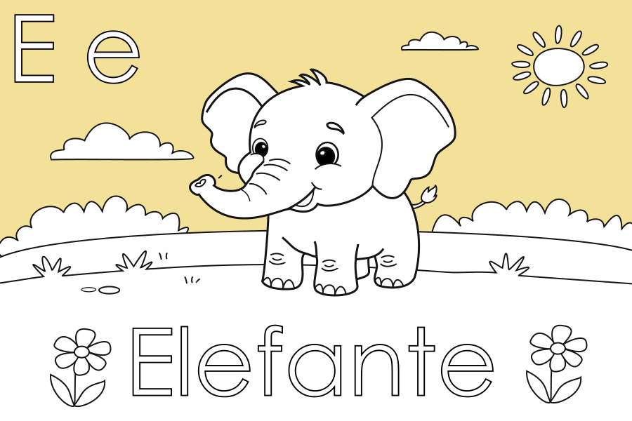 Colorea con la letra E de Elefante