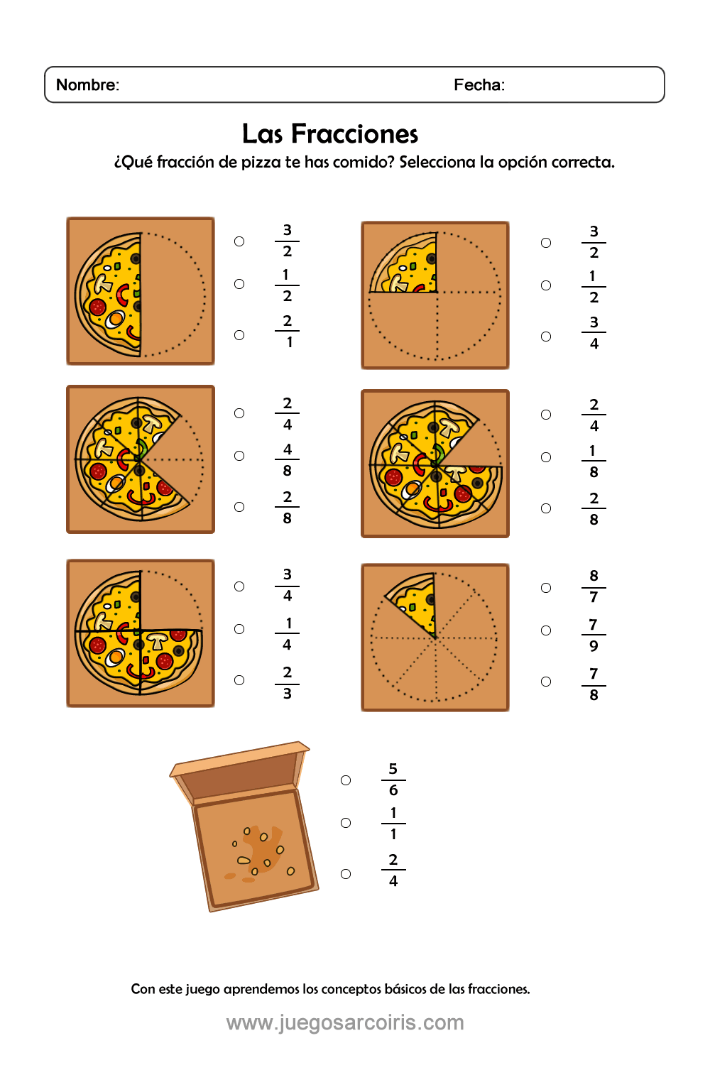 Aprende las fracciones jugando con pizzas