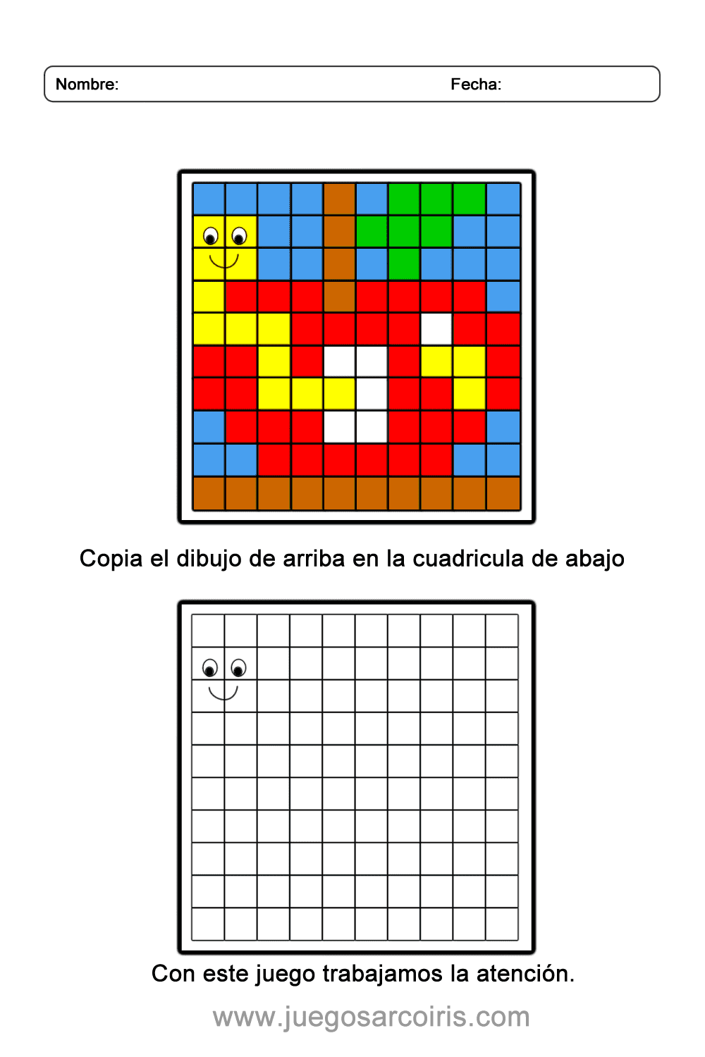 Dibujo en cuadricula de una manzana, actividad de verano
