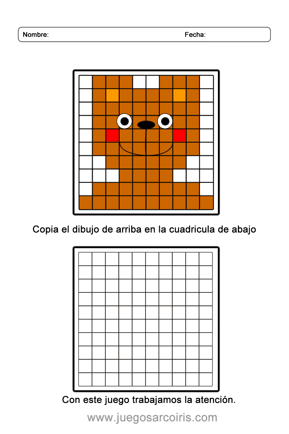 Copia en cuadricula un osito, trabaja la atención.