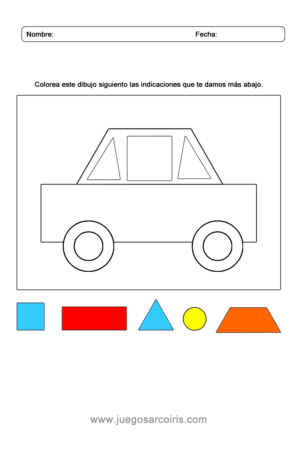 Figuras geométricas para Educación Infantil, colorear siguiendo un código.