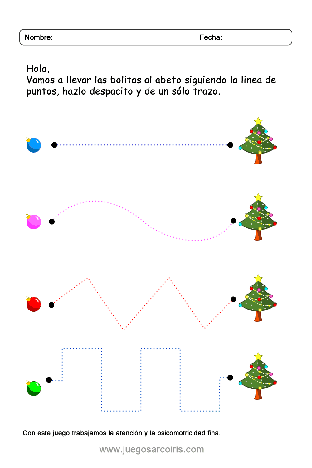Decora el abeto, mejora de la caligrafia, juego educativo de navidad.
