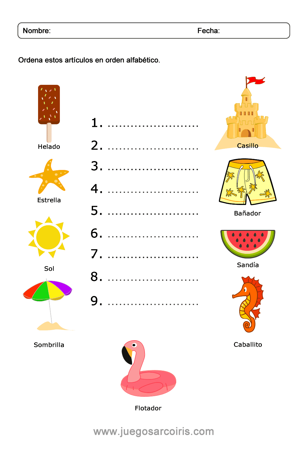 Orden Alfabético de Verano