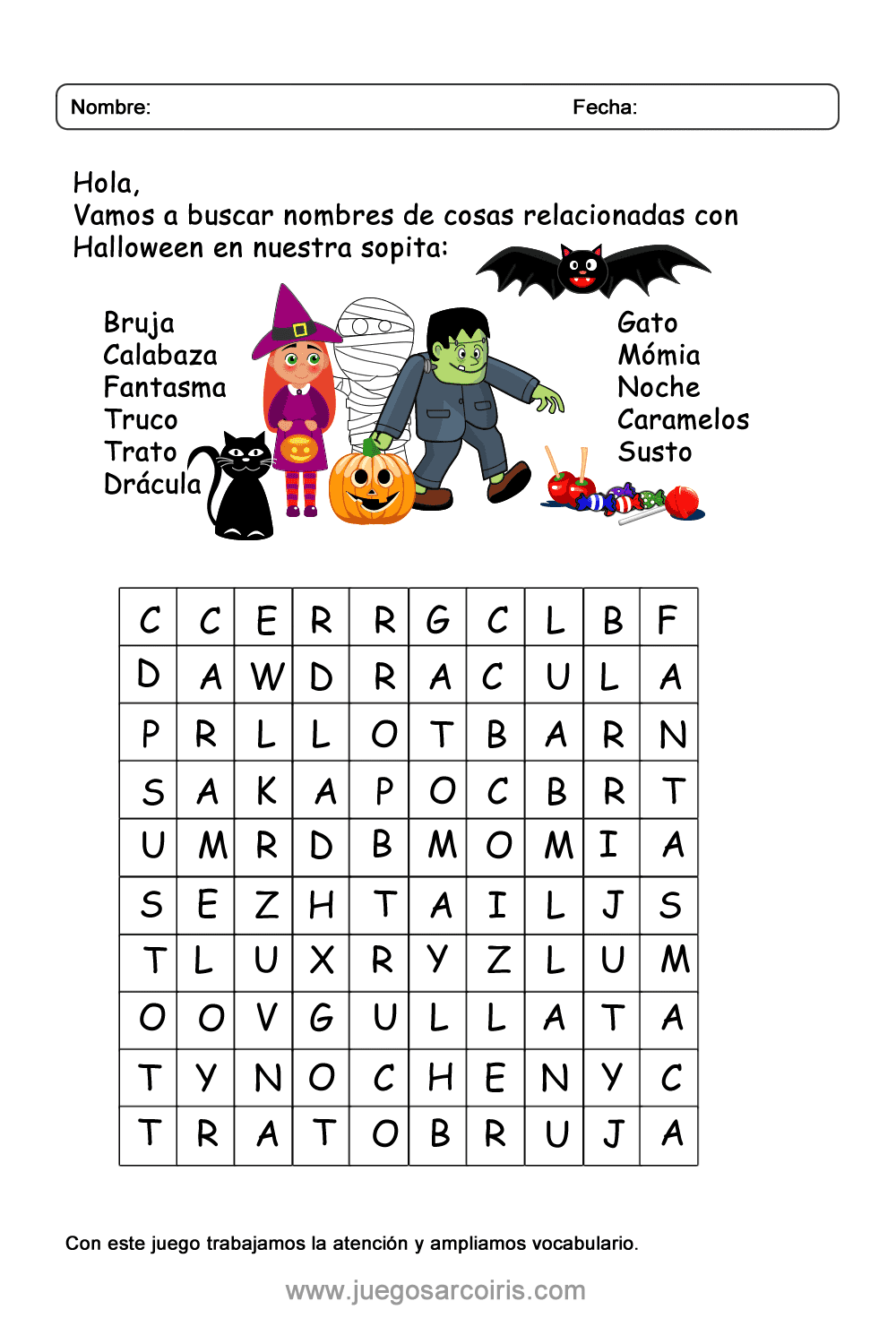 Sopa de letras de Halloween