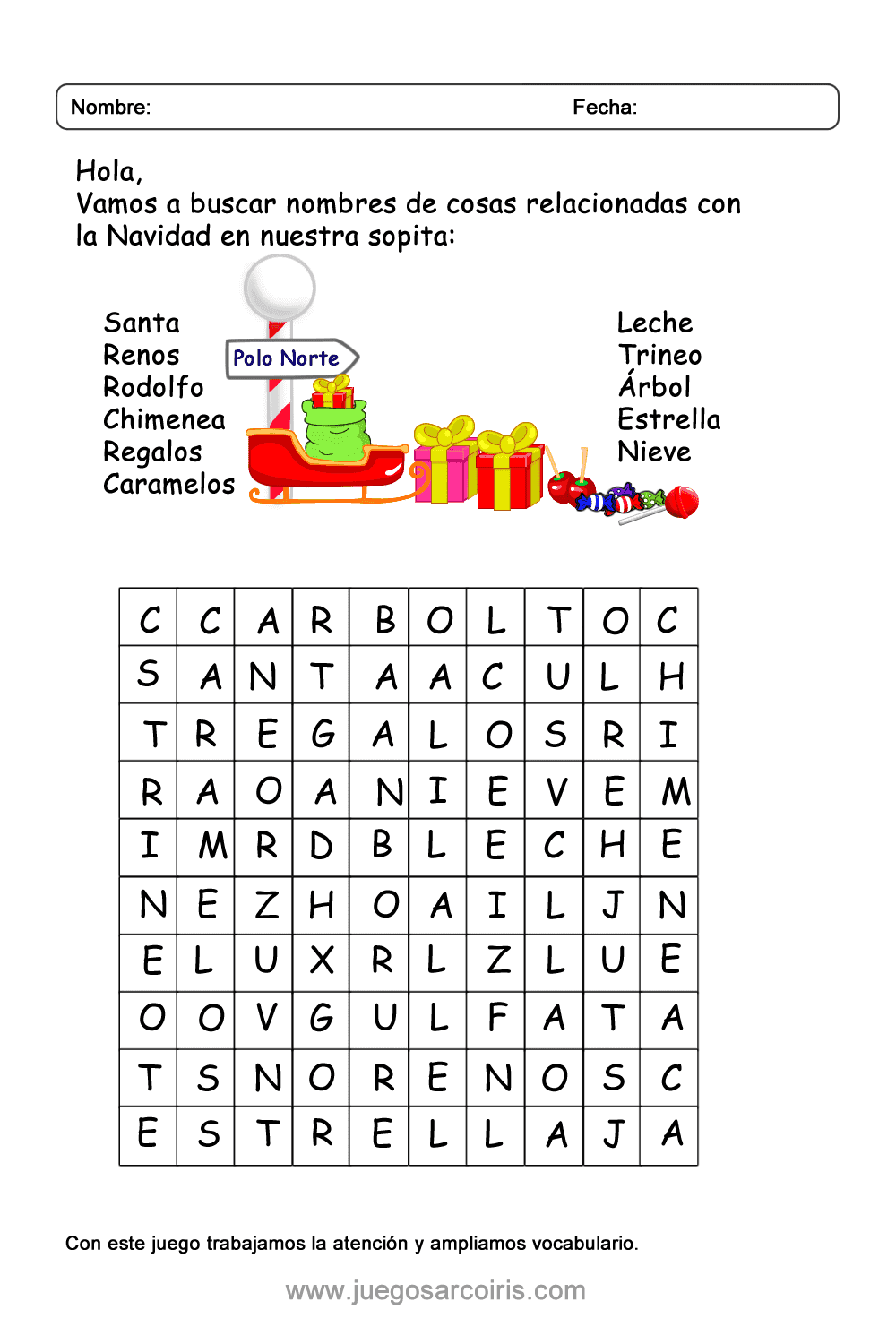 Sopa de letras de Navidad