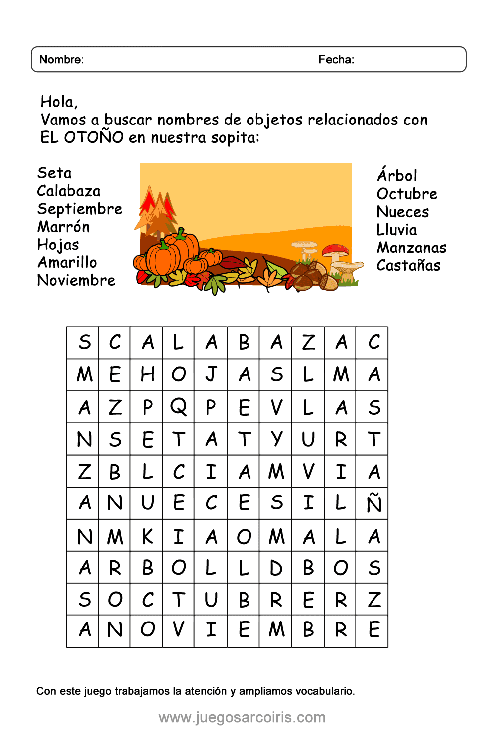 Sopa de Letras de Otoño