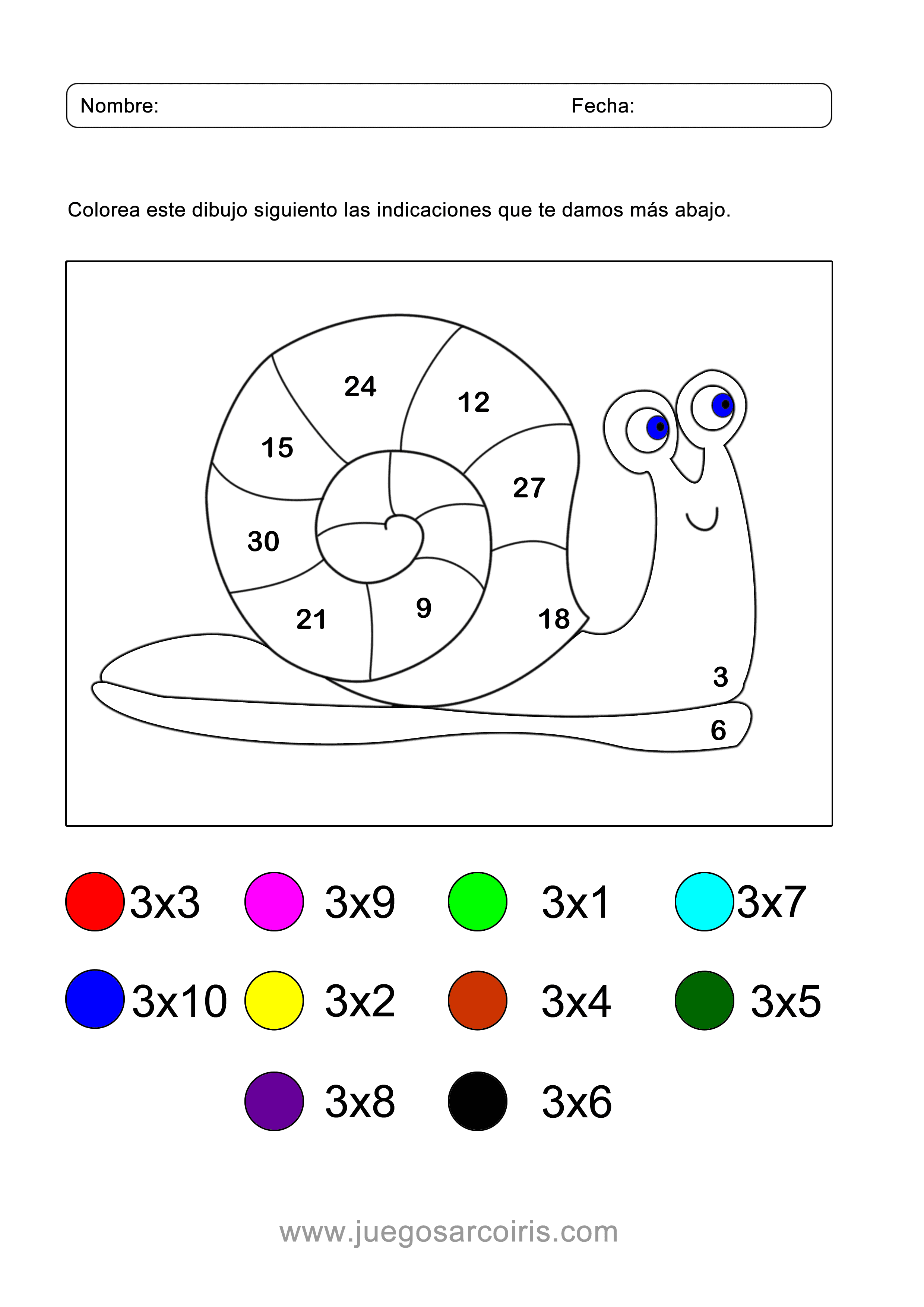 Colorea y practica la tabla del 3