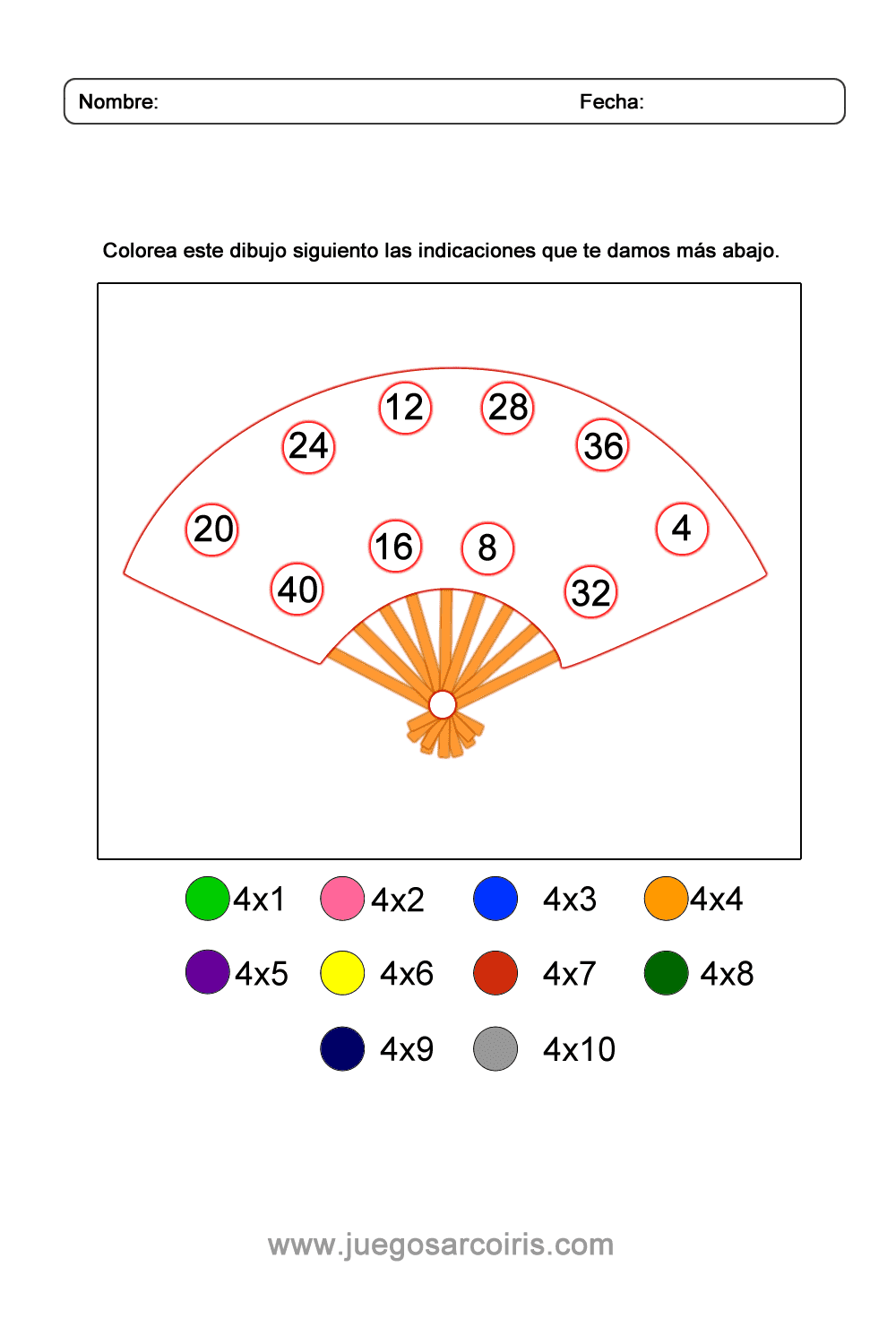 Imprimible tabla del 4