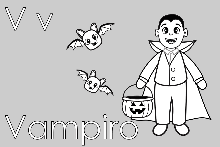 Colorea en Halloween, colorea un vampiro y aprende la letra V