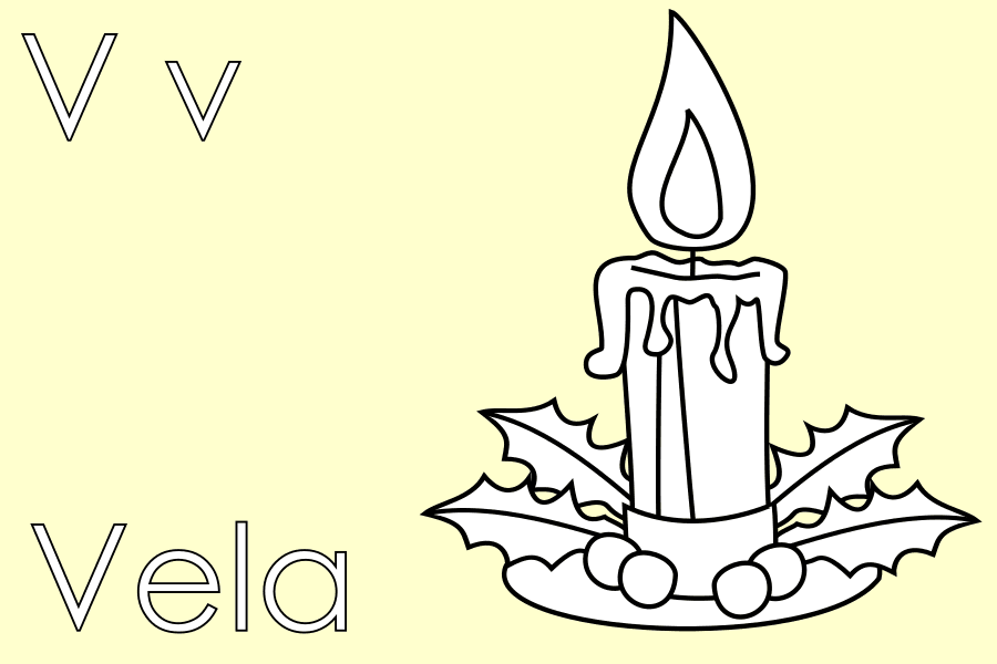 Colorea en Navidad, colorea una vela y apende la letra V