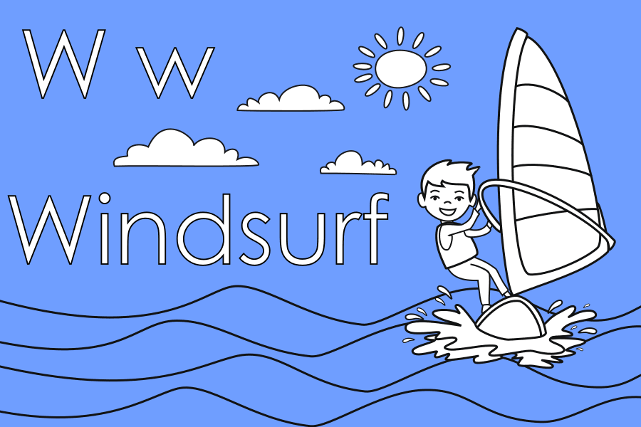 Colorea con la letra W de windsurf